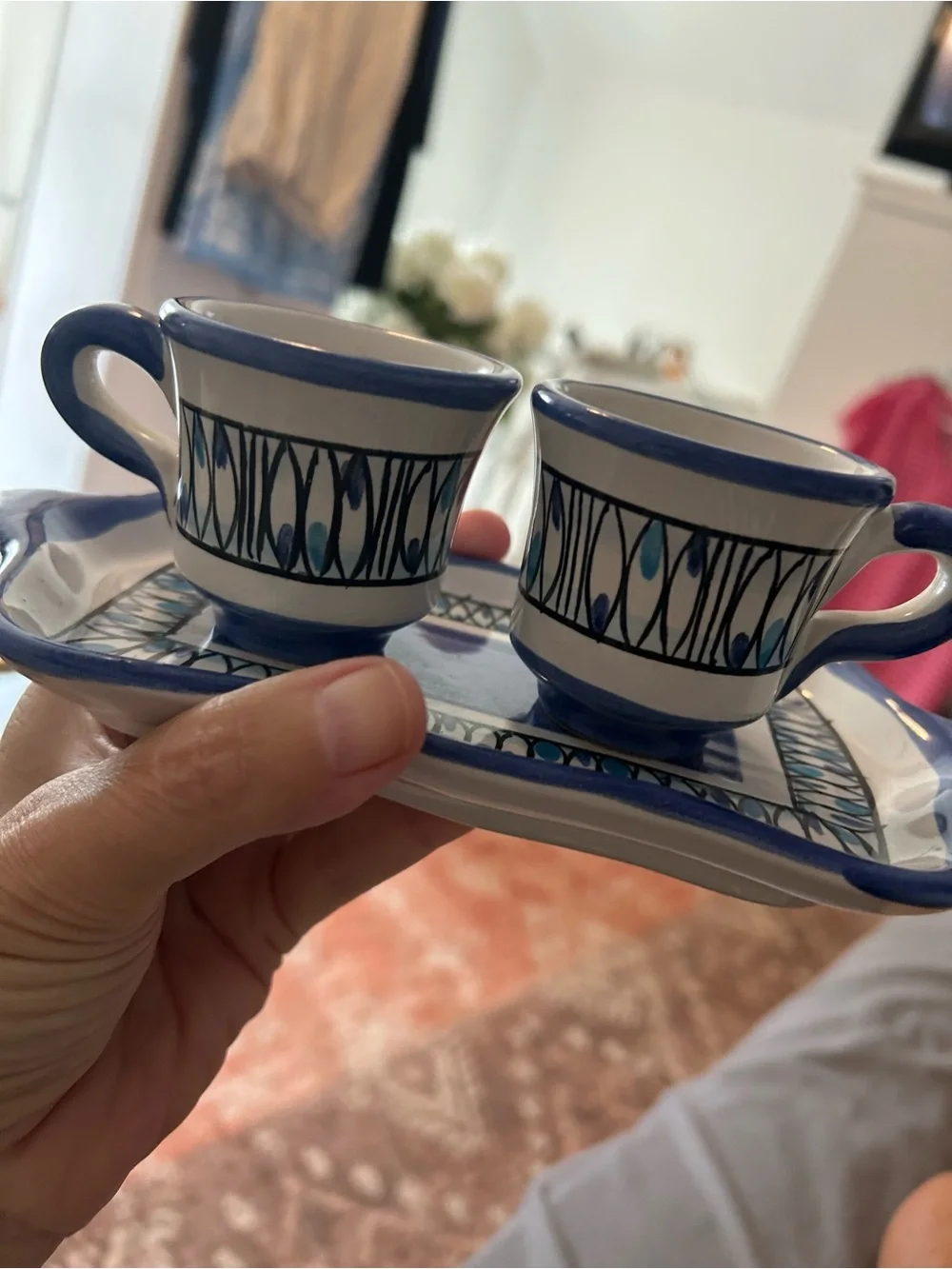 VINTAGE ITALIAN Ceramic Espresso Cup & Saucer Set - Artisan Style, GORGEOUS